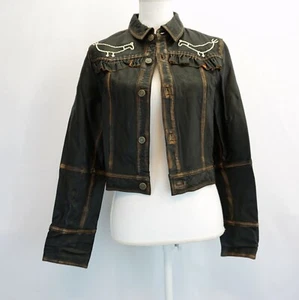 Max Studio London Womens Philomene Cropped Lamb Leather Jacket Dark Brown M $248 - Picture 1 of 8