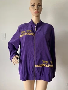 Draper’s & Damon’s Purple Stretch Poly Jacket Coat Gold Embroidered Leopards L - Picture 1 of 12