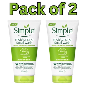 Simple Moisturising Facial Wash 150 mL Vitamin B5 & E Pro Amino Acids 2pk - Picture 1 of 10