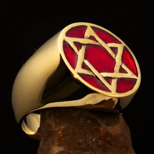 STAR OF DAVID RING, HEXAGRAM RING, BRASS MEN'S RING RED HEXAGON RING - SIZE 13 - Picture 1 of 6