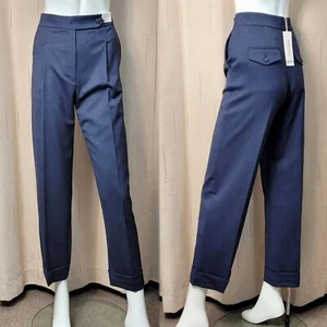 PER UNA Wool Blend STRAIGHT High Rise ANKLE Grazer TROUSERS ~ 12 Short ~ BLUE - Picture 1 of 8