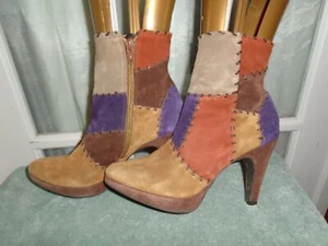 Vintage - Y2K Gianni Bini Patchwork Suede Booties Women's size 6.5 M - Picture 1 of 9