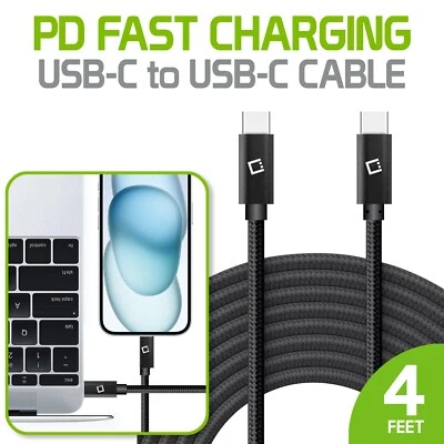 Cellet Fast Charging USB-C to USB-C Data Sync Cable for iPhone 16, 15 Galaxy S24 - Image 1 of 4