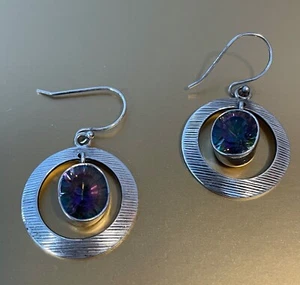 Vintage Mystic Quartz Silver Dangle Drop Earrings - Bild 1 von 4