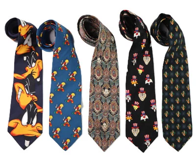 Lote 5 Corbatas Hombre 100% Seda Novedad Warner Bros. Mickey Disney Looney Tunes Foto 1 de 4