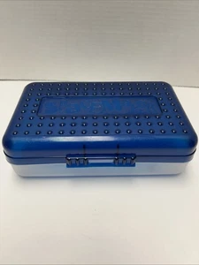 Scatola portamatite vintage anni 90 Spacemaker plastica blu scuro superiore fondo trasparente - Foto 1 di 6