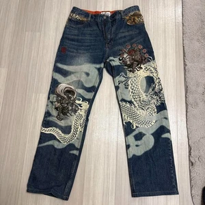 Karakuri Tamashii Denim Men's Jeans Pants Dragon Fujin Raijin Embroidered 32 JP - Picture 1 of 8