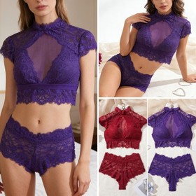 Women's Sexy Lingerie Lace Babydoll Bra Thong Set Sleepwear Underwear Nightwear