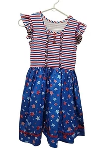 Eleanor Rose Patriotic Rhonda Dress Girls Pockets EUC Size 10/12 - Picture 1 of 5