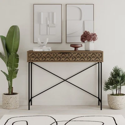 Slim Console Table with Drawer – Hallway Side Table with Metal Legs for Entryway - Image 1 of 4
