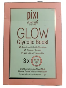 3er Pack Pixi Skintreats GLOW Glycolic Boost Aufhellung BLATTMASKE je 0,80 Unzen - Bild 1 von 4