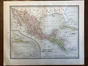 1883 Mexico Central America Cuba Map Cram's Unrivaled Family Atlas of the World - Picture 1 of 1