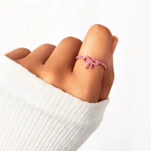 Pink Bow Tie Bowknot Stacking Ring in 925 Sterling Silver - Picture 1 of 4