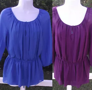 TALBOTS 2PC CAREER SOLID BLUE PLUM OR NAVY BLUE 3/4 SLEEVE SILK BLOUSE 8 10 12 - Picture 1 of 9