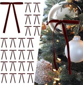 24 Pcs Burgundy Velvet Christmas Tree Bows Door Garland Decor Vintage Wreath Bow - Picture 1 of 12