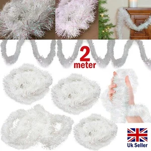 Iridescent White Fine Cut 2M Thick Tinsel Garlands Xmas Tree Hanging Decoration - Picture 1 of 41