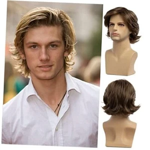 Mens Light Brown Wigs Short Natural Layered Fluffy Wigs Synthetic Cosplay - Picture 1 of 8