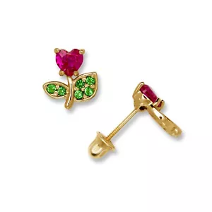 Pendientes para mujer de oro amarillo y blanco de 14 quilates con forma de corazón de rubí y esmeralda - Imagen 1 de 2