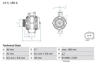 BOSCH Alternator for BMW 330 3-Series i 3.0 Litre (03/2007-03/2010) Genuine - Image 1 of 4