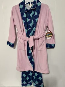 NWT 3 PC Long Sleeve Blue Fleece Pajamas & Pink Robe Bass Pro Outdoor Kids Sz 6 - Picture 1 of 7