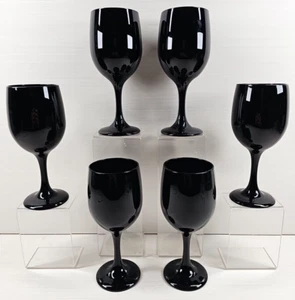 (6) Libbey Premiere Black Water Goblets Set Vintage Drinking Stemware Retro Lot - Picture 1 of 24