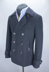 Superdry Commodity Slim Pea-Coat Mens Dark Gray Size M Wool Blend Military Style - Picture 1 of 23