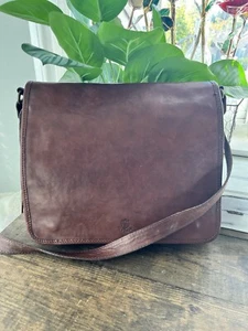 Firenze Tasche Klappe Messenger Laptop Aktentasche Sattelleder braun groß Italien - Bild 1 von 23
