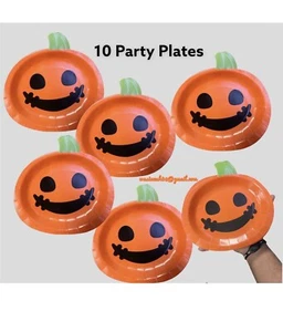 10 Plates Halloween Tableware Pumpkin orange Plates Party Decorations Happy - Picture 1 of 2