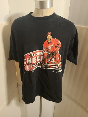 VTG 00s CHRIS CHELIOS XL SHIRT DETROIT RED WINGS PRO PLAYER NHL HOCKEY BLACK EUC Cover