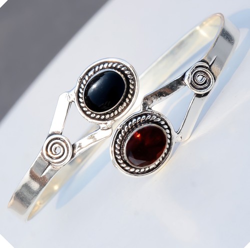 VALENTINO Bracciale in argento sterling 925 con granato sfaccettato e pietra preziosa onice nera abbigliamento festa