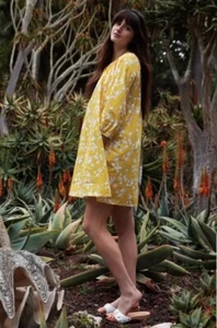 SLEEPY JONES Lily Night Dress Sunshine Yellow Floral Print 100% Cotton Size XL - Picture 1 of 9
