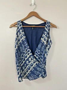 Lauren Ralph Lauren Wickeltop Damen blau Leinen Seide ärmellose Bluse Größe 6 - Bild 1 von 6