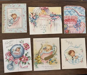 Lot of 6 Used Vintage 1950's Baby Shower Greeting Cards Ephemera Crafts - Picture 1 of 3
