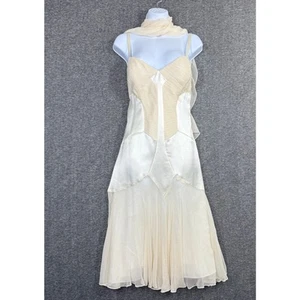 Morrell Maxie Silk Scarf Dress Slip Size 12 Cream Midi Satin Paneled - Picture 1 of 10