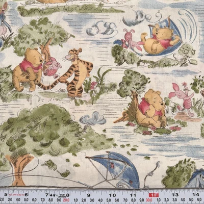 Pooh's Day In The Park Winnie the Pooh Toile Beige Cotton Remnant 10" x 45" - Image 1 of 2