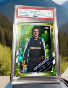 FERNANDO ALONSO 2021 Topps Chrome F1 CHARTREUSE SAPPHIRE EDT#9 &/199 PSA 9🟢⭐️🏁 - Picture 1 of 4