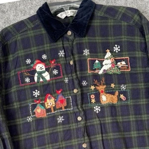 Camisa de Navidad a Cuadros Tartán De Colección para Mujer 3X* Bordada Terciopelo Pana Vacaciones - Imagen 1 de 13