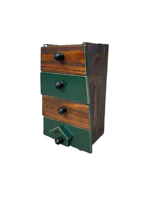 Винтажный деревенский фермерский домик аптекарь 50-х деревянный сундук для хранения 4 ящика шкатулка для ювелирных изделий - Изображение 1 из 4