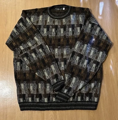Protege Men’s Vtg 3D 90s Coogi Style Knit Sweater Biggie Boxy Wide 2XLT Y2K - Image 1 of 4