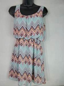 Mi Ami Dress Women's Size Small Sleeveless Sheer Lined Chevron Print - Picture 1 of 8