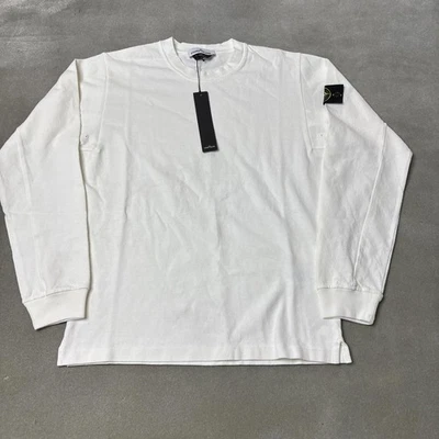 Camisa Stone Island Para Hombre Mediana Blanca Manga Larga Insignia Logo Parche Algodón Crew Foto 1 de 4