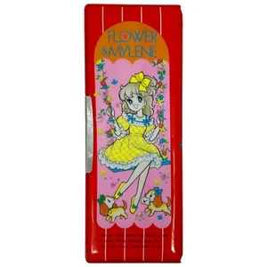 Caja de lápices magnética Flower & Mylene roja Japón cachorros vintage - Imagen 1 de 7
