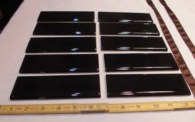 10 pcs. *Glossy Black* 2" X 6" Bullnose Ceramic Tiles  American Olean, New Stock - Image 1 of 4