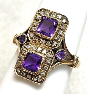 Anillo de filigrana de diamantes y amatista estilo antiguo oro 10K S-7  - Imagen 1 de 18