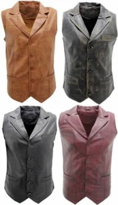 Men's Classic Smart Black, Tan, Burgundy & Vintage Black 100% Leather Waistcoat - Picture 1 of 9