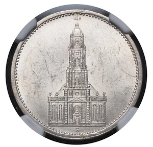 1934-A, Germany (3rd Reich). Silver 5 Mark "Garrison Church" Coin. NGC MS-62! - Picture 1 of 3