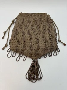 Vintage Flapper Tasche Abendtasche Art Deco Perlen 20er Jahre braun - Bild 1 von 16