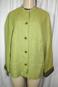 Sigrid Olsen Sport Green Brown Linen Blend Casual Lagenlook Jacket Pockets Sz 10 - Picture 1 of 5