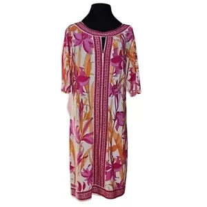 Maggy London weiß mehrfarbig Blumen Retro Midikleid Damen Plus 14 - Bild 1 von 5