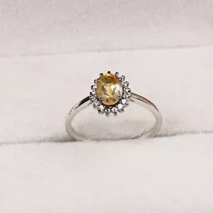Natural Citrine Halo CZ Ring 925 Sterling Silver Handmade Jewelry All Ring Size - Picture 1 of 6